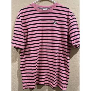 PUMA SPECIAL EDITION MENS PINK AND BLACK STRIPED FOREVER BETTER SHIRT SMALL